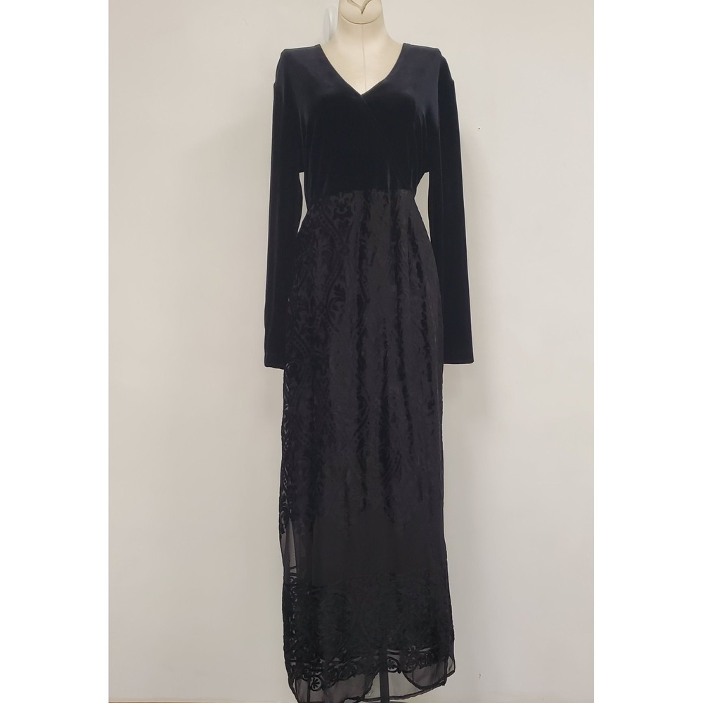 Vintage Carole Little Womens Long Sleeve Whimisgoth Velvet Burnout Dress Size 10